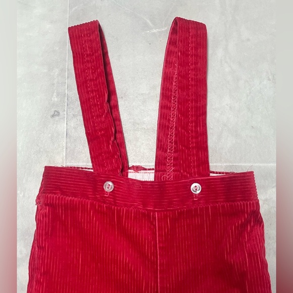 Vintage Red Corduroy Suspender Pants 1980s Fits Large Made in Canada - Picture 3 of 6